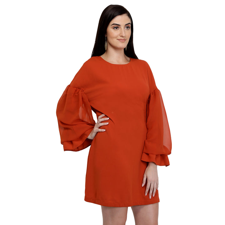 Rust Balloon Sleeves Dress