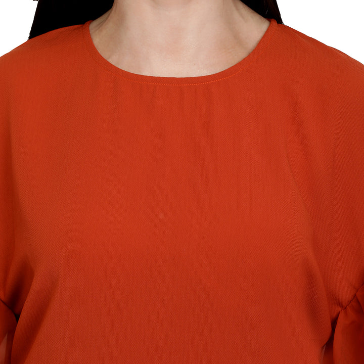 Rust Balloon Sleeves Dress