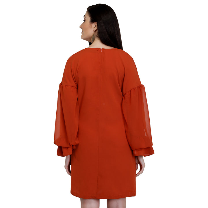Rust Balloon Sleeves Dress