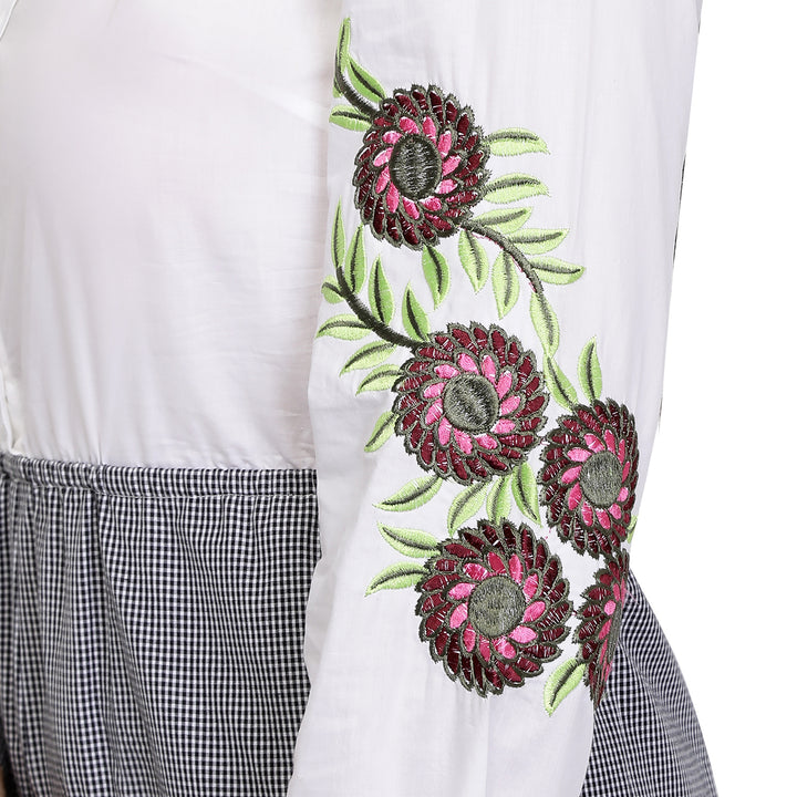 Embroidered Cotton Checks Playsuit