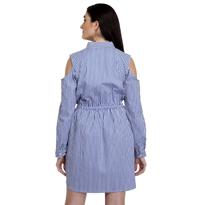 Cotton Stripes Cold Shoulder Dress