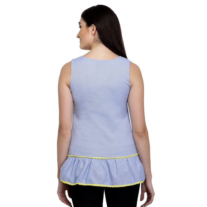 Embroidered Denim Peplum Top