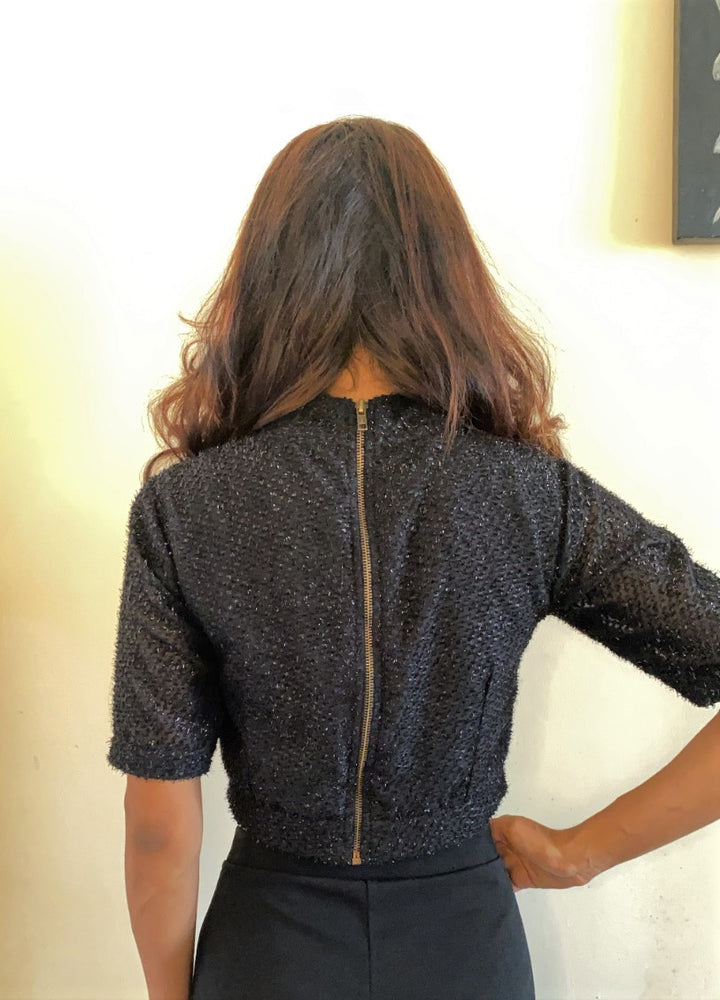 Black Hot Shimmer Crop Top