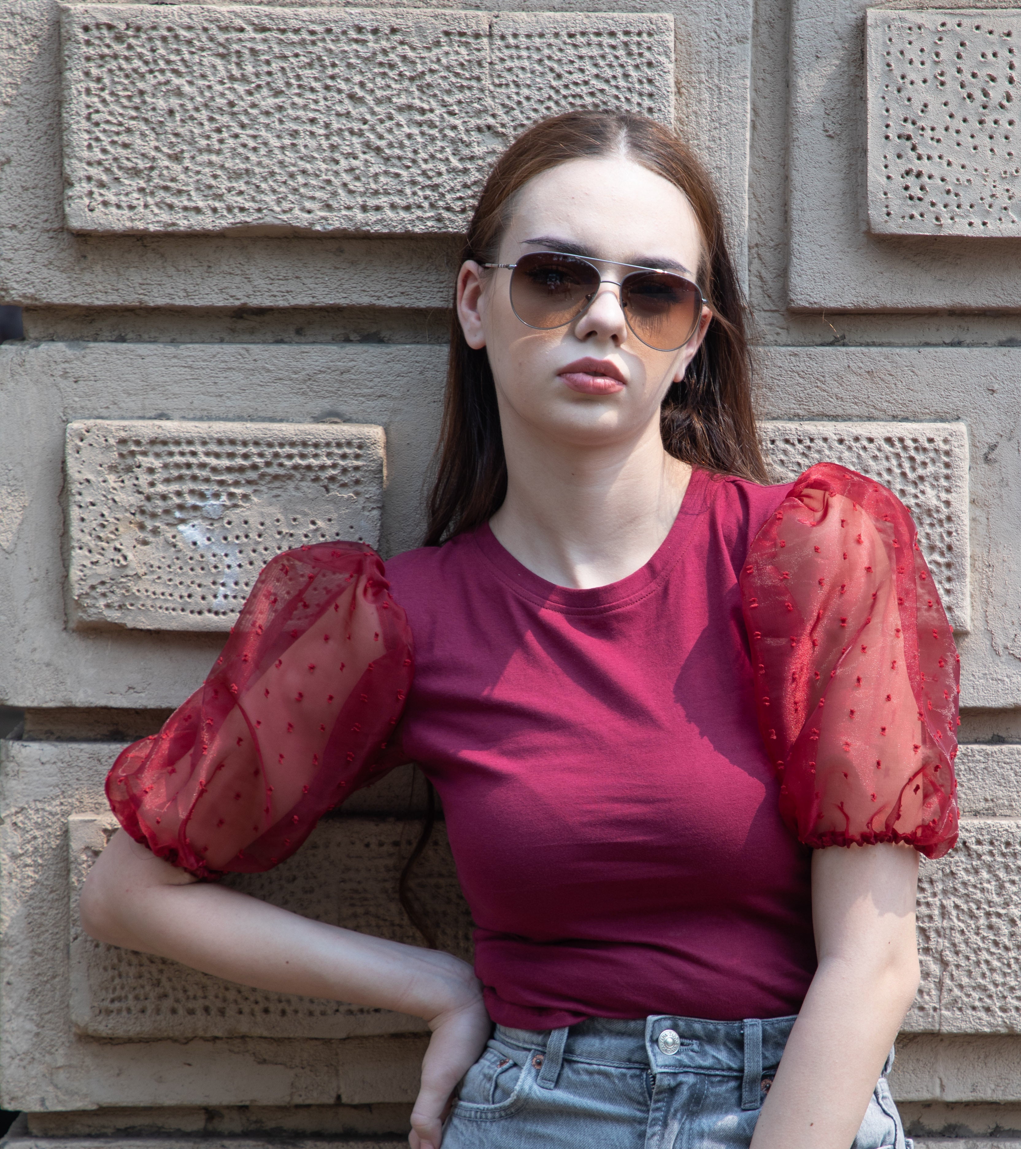 Plum Organza Sleeved Crop Top – #ASHTAG