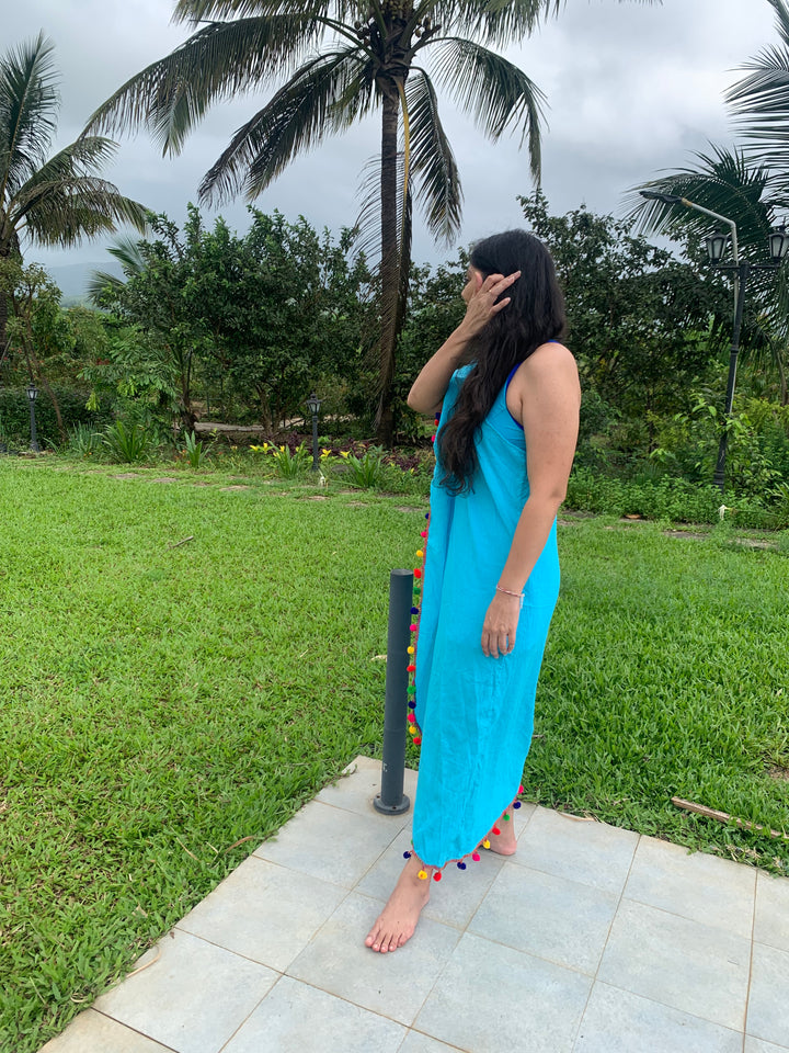 Blue Vibrant One Shoulder Cotton Cape