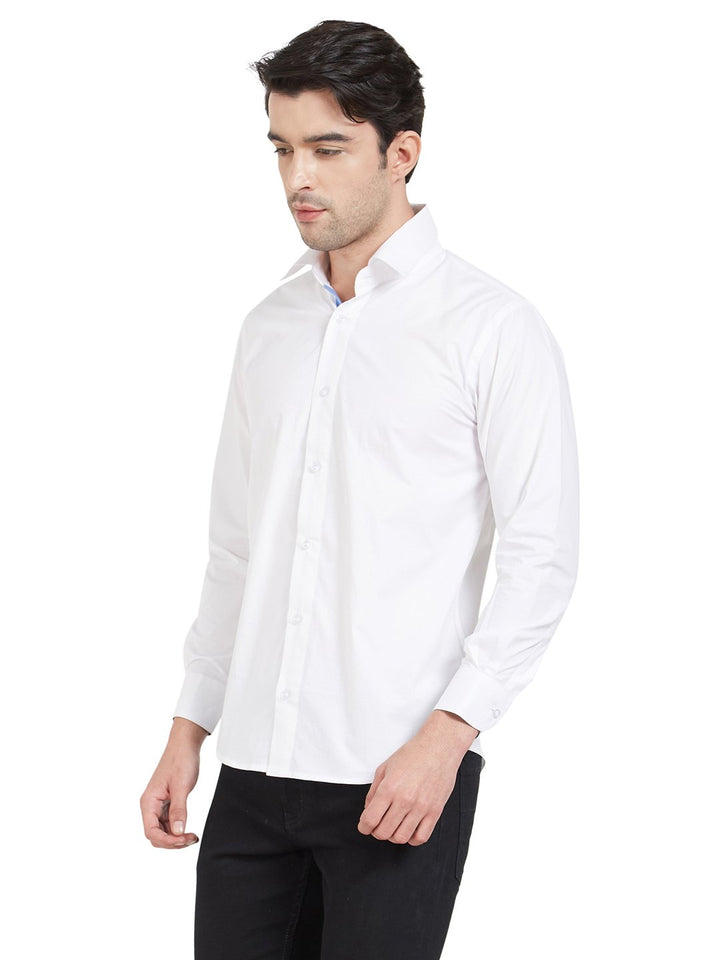 White Cotton Contrast Flap Shirt