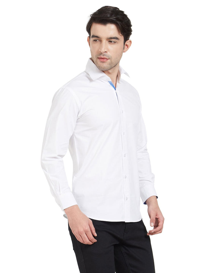 White Cotton Contrast Flap Shirt
