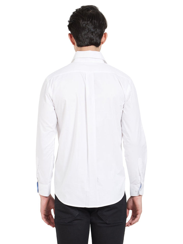 White Cotton Contrast Flap Shirt