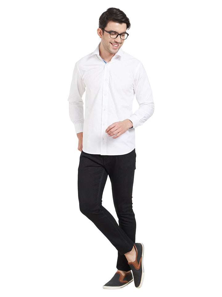 White Cotton Contrast Flap Shirt