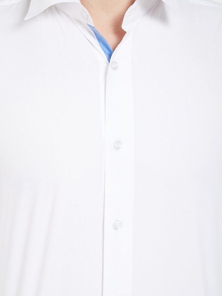 White Cotton Contrast Flap Shirt