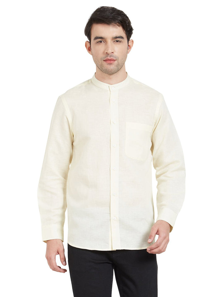 Yellow Linen Chinese Collar Shirt