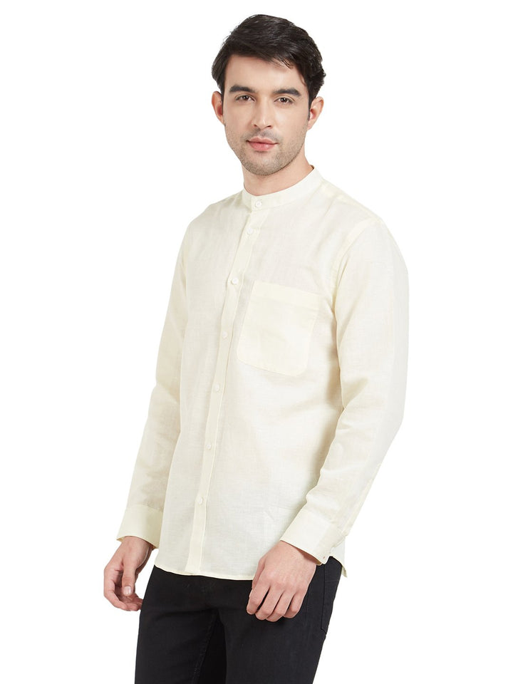 Yellow Linen Chinese Collar Shirt