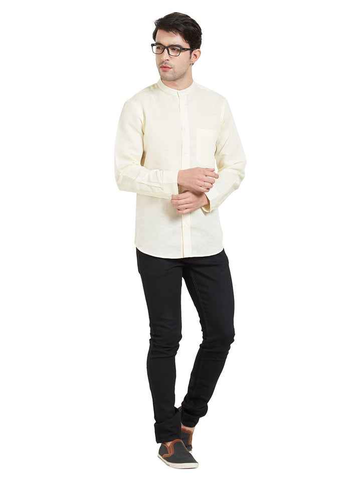 Yellow Linen Chinese Collar Shirt