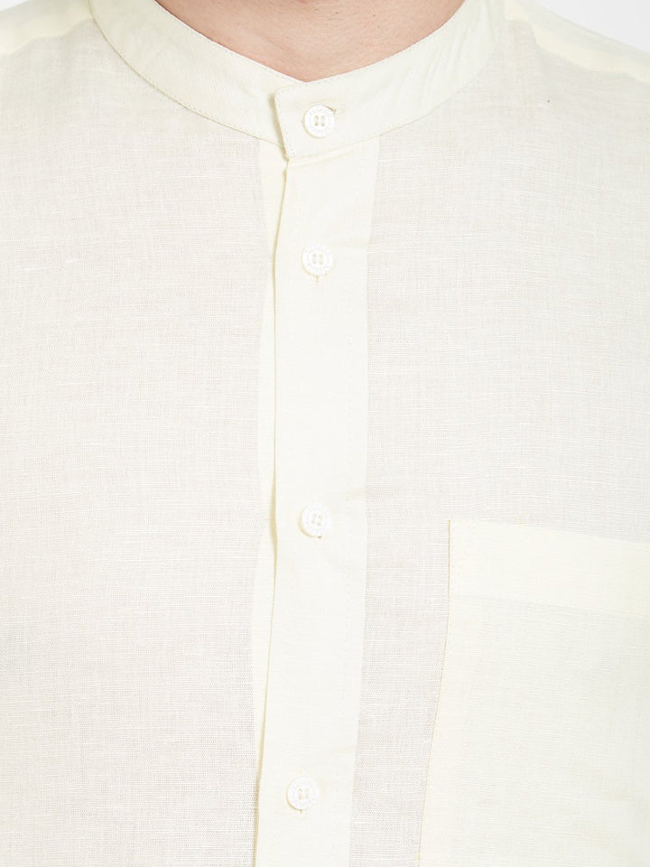 Yellow Linen Chinese Collar Shirt