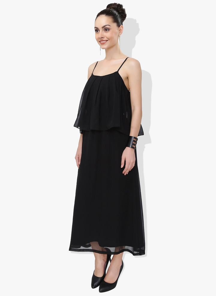 Black Georgette Dress With Flap Panel