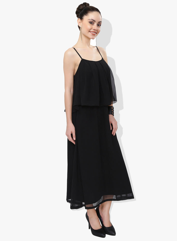 Black Georgette Dress With Flap Panel