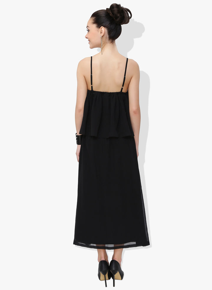 Black Georgette Dress With Flap Panel