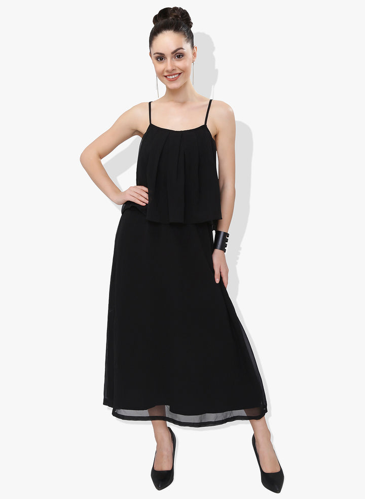 Black Georgette Dress With Flap Panel