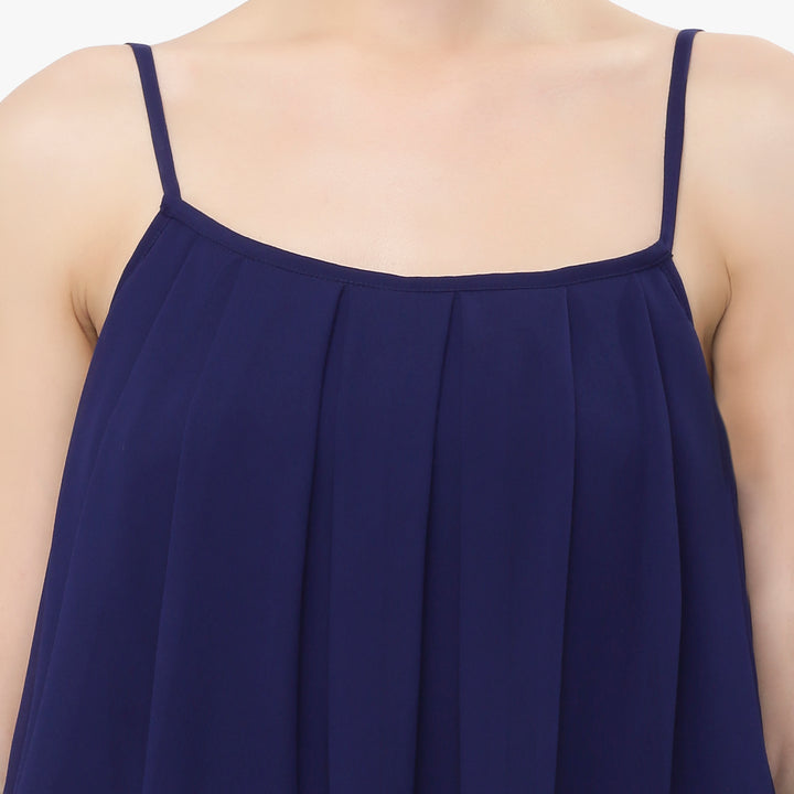 Navy Blue Georgette Dress With Flap Panel