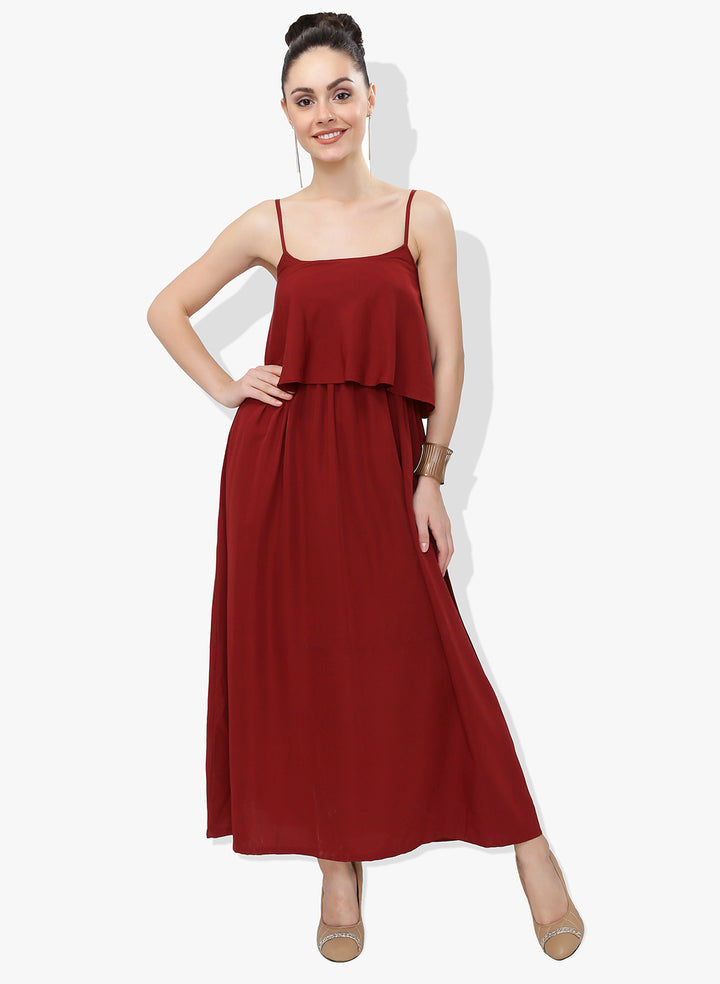 Maroon Flap Maxi Dress