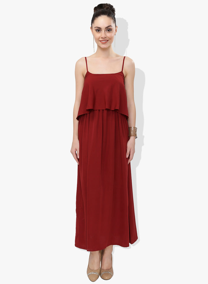 Maroon Flap Maxi Dress