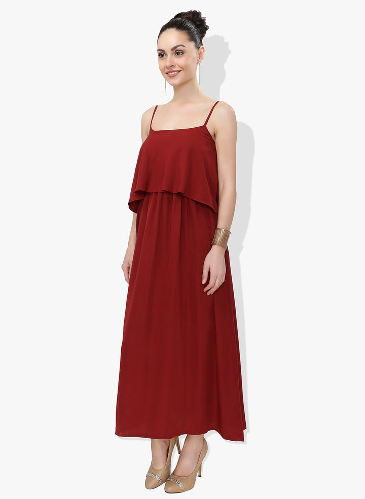 Maroon Flap Maxi Dress