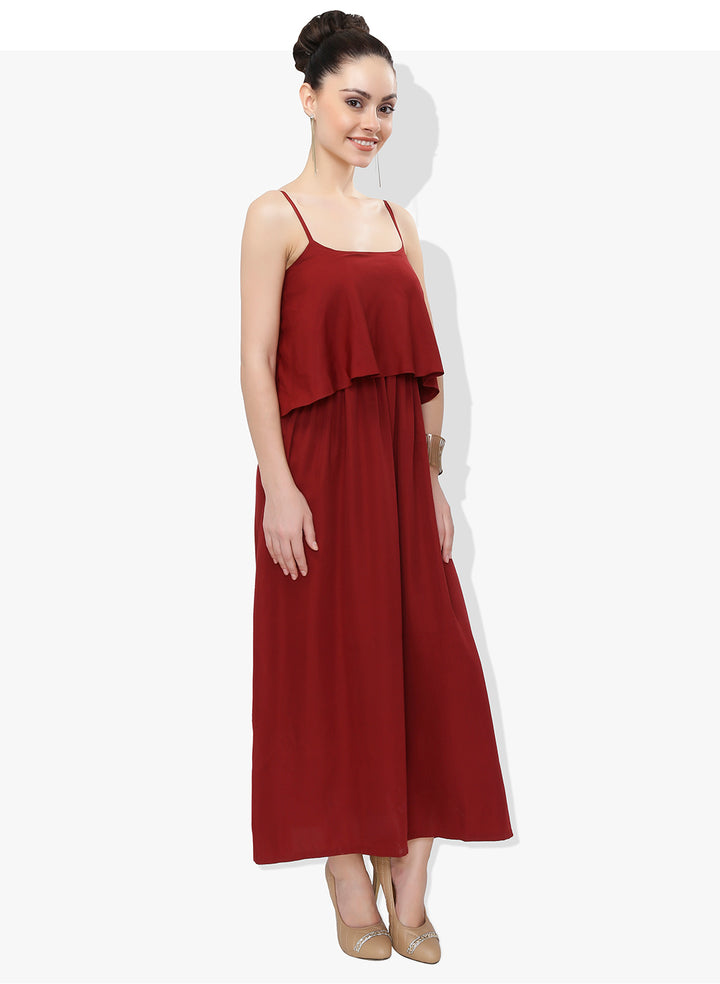 Maroon Flap Maxi Dress