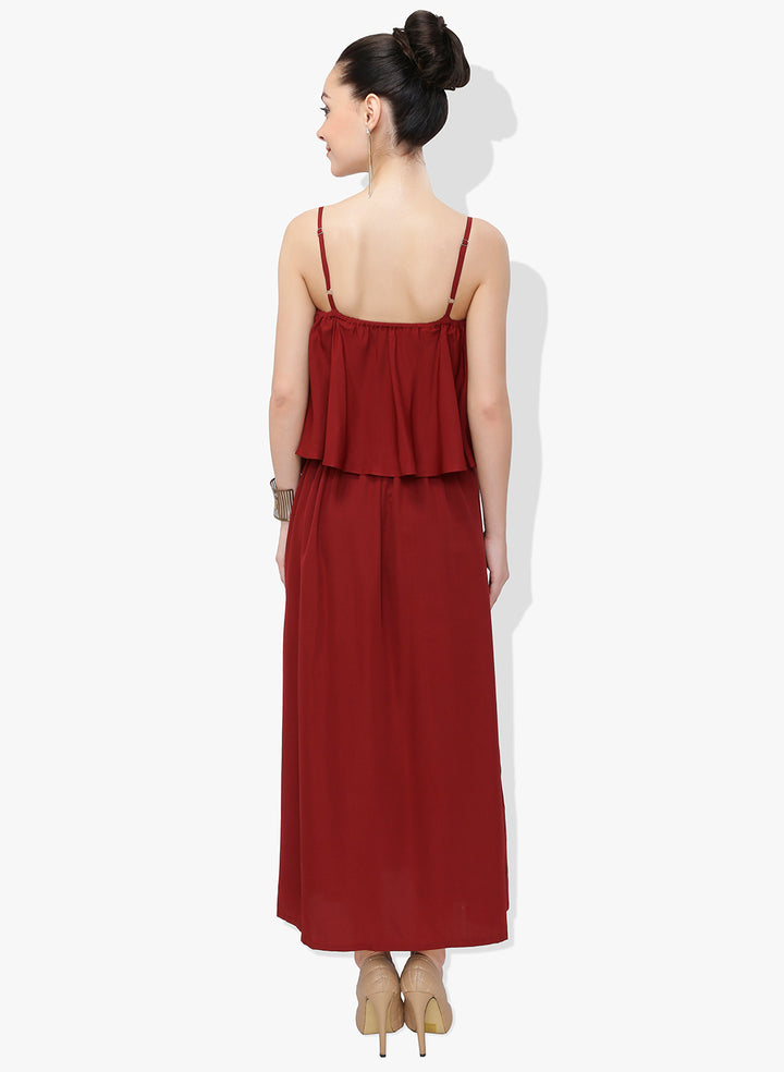 Maroon Flap Maxi Dress