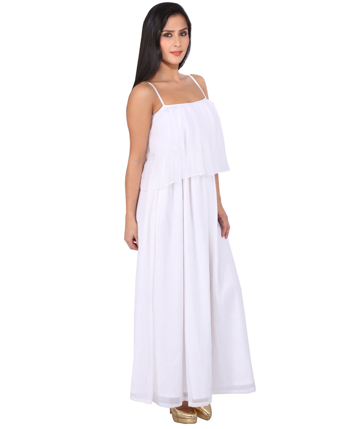 White Flapped Pleated Dress