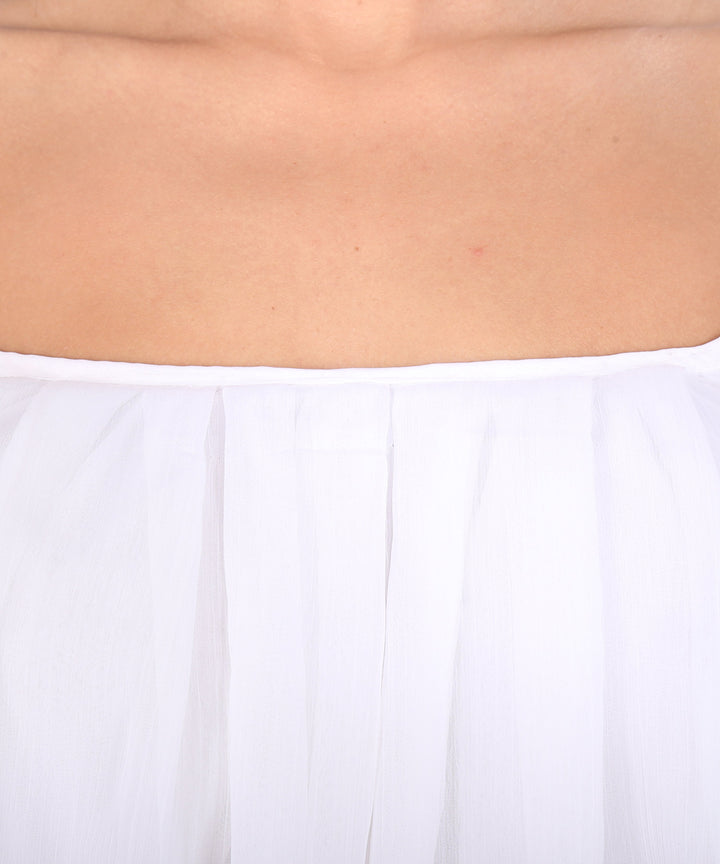 White Flapped Pleated Dress