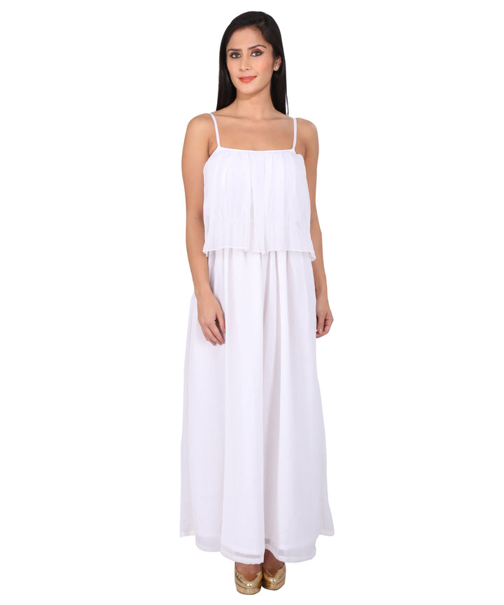 White Flapped Pleated Dress