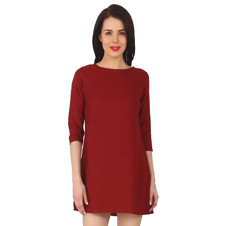 Red Polyester Short Dress