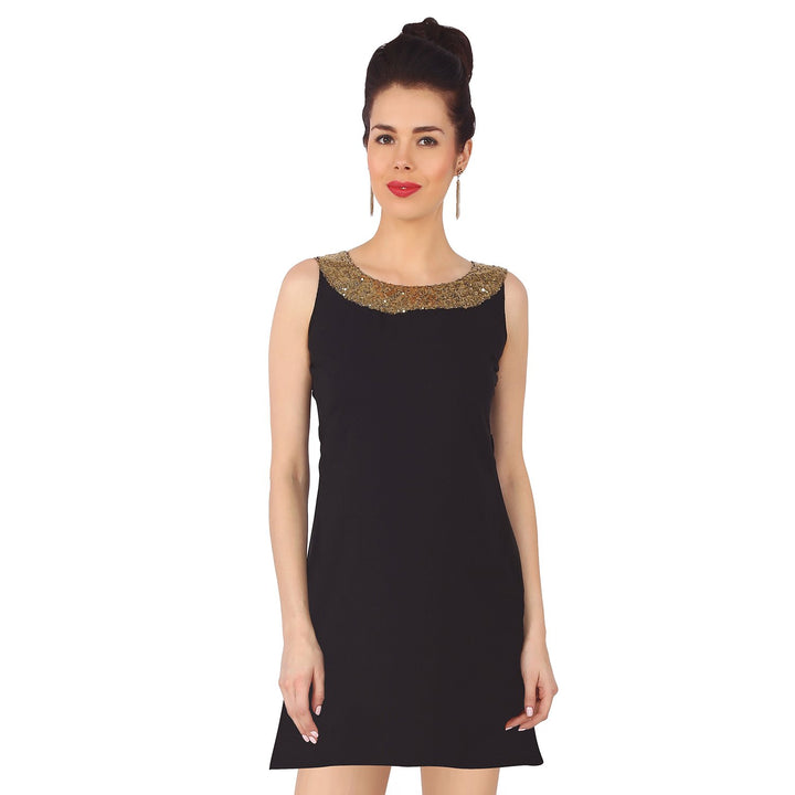 Little Black Dress With Sequins Neck