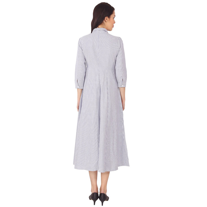 Grey Striped Long Shirt Dress