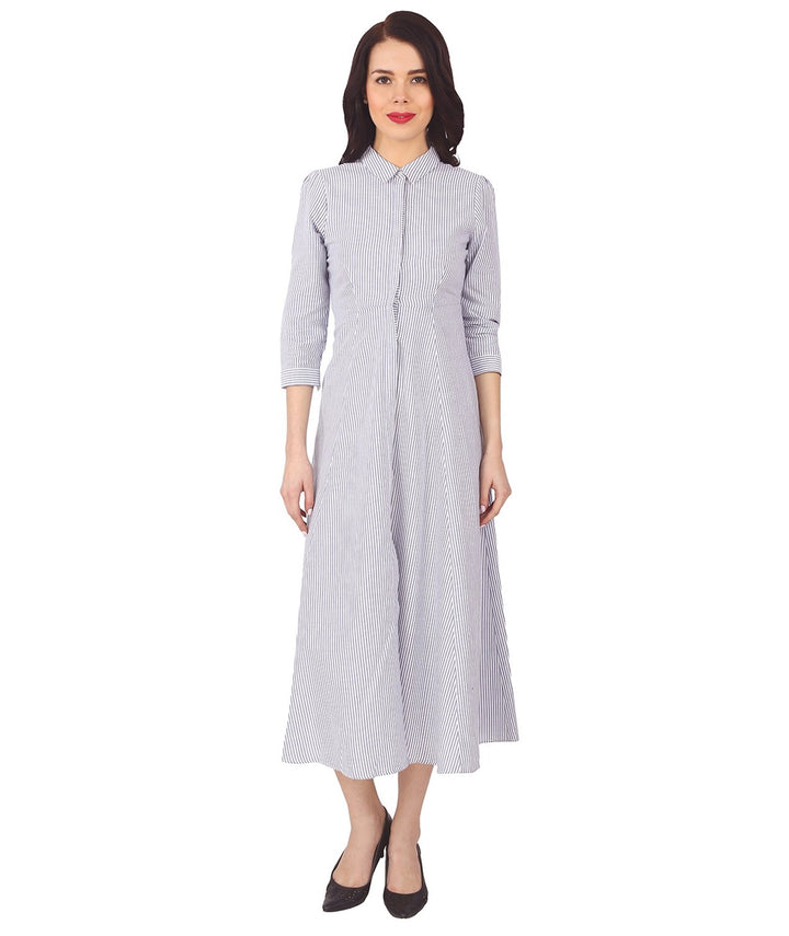 Grey Striped Long Shirt Dress