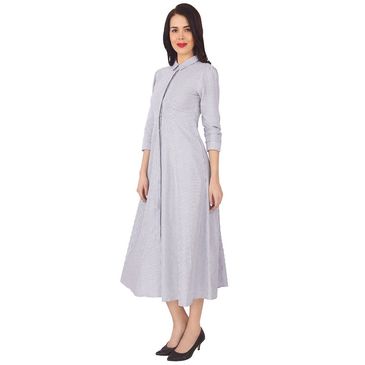 Grey Striped Long Shirt Dress