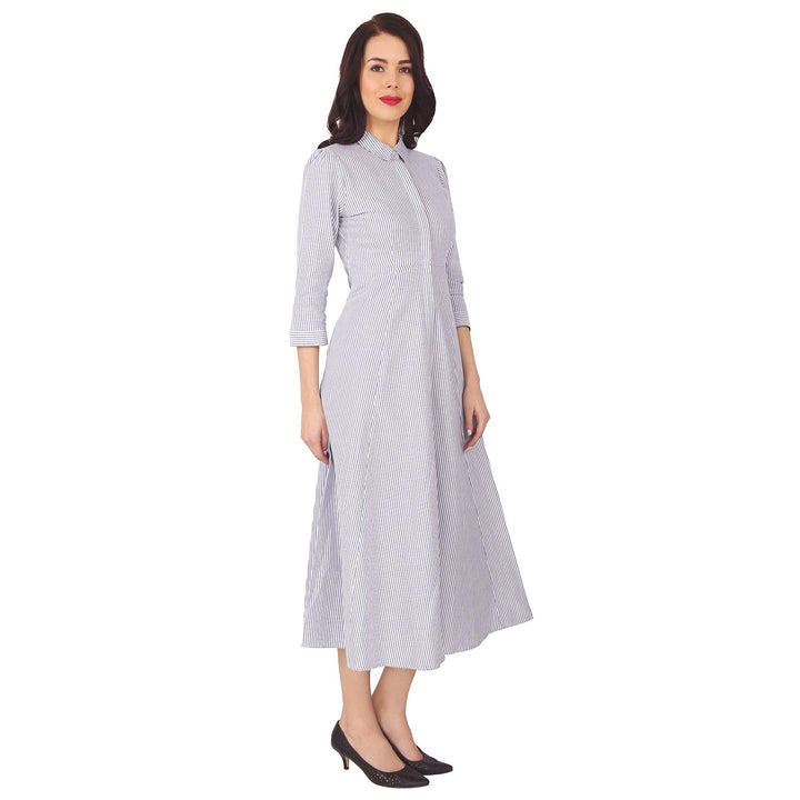 Grey Striped Long Shirt Dress