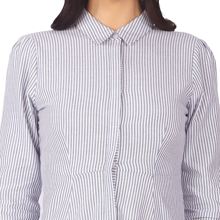 Grey Striped Long Shirt Dress