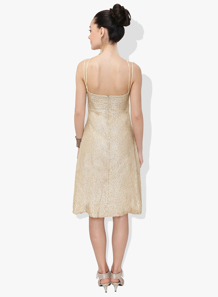 Light Golden Open Back Sequins Dress