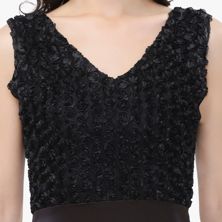 Black Contrasting Fabric Long Dress