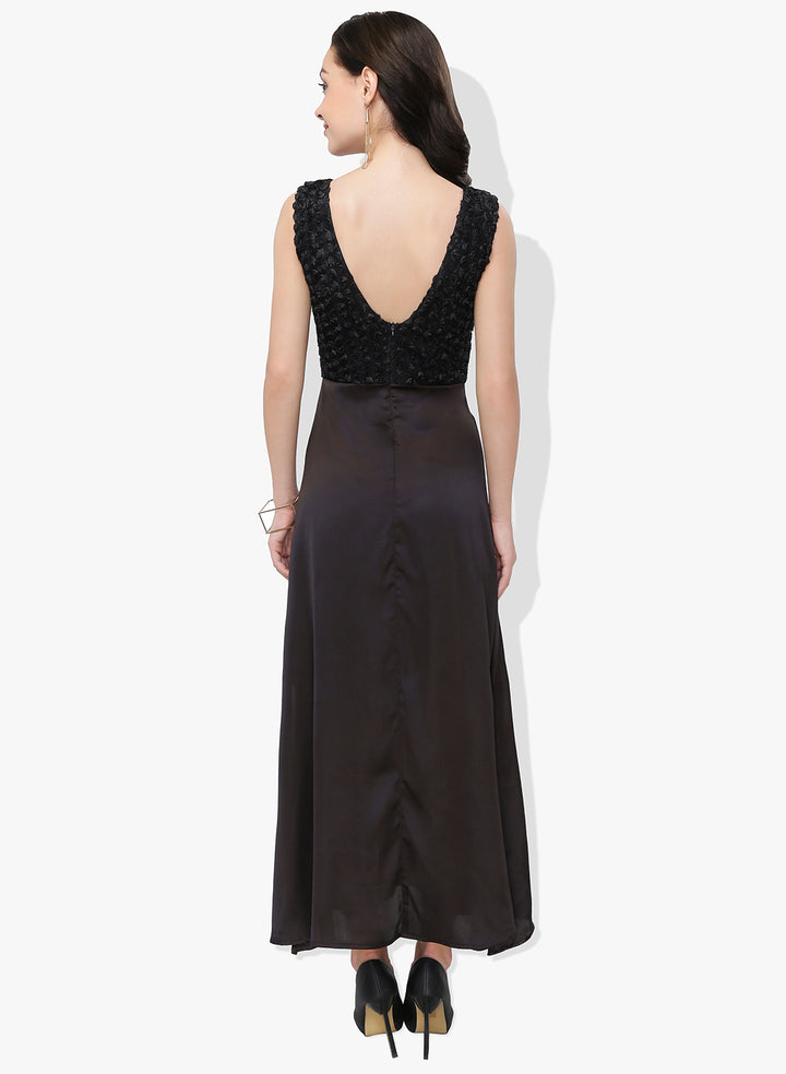 Black Contrasting Fabric Long Dress