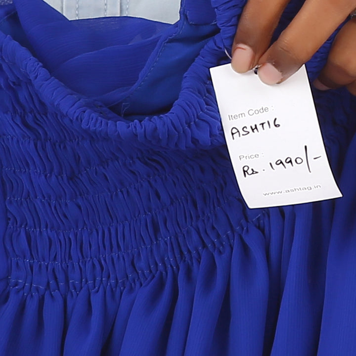 Royal Blue Chiffon Gathered Gown