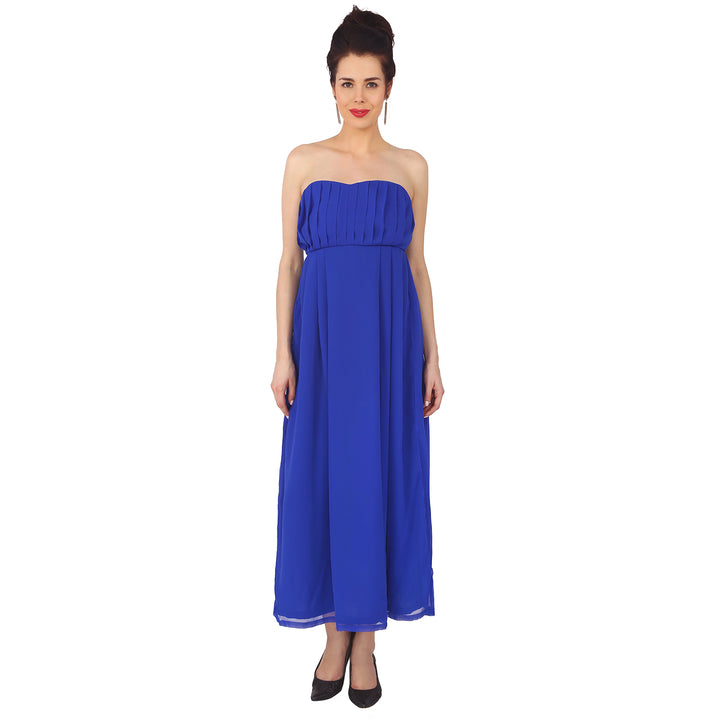 Royal Blue Chiffon Gathered Gown