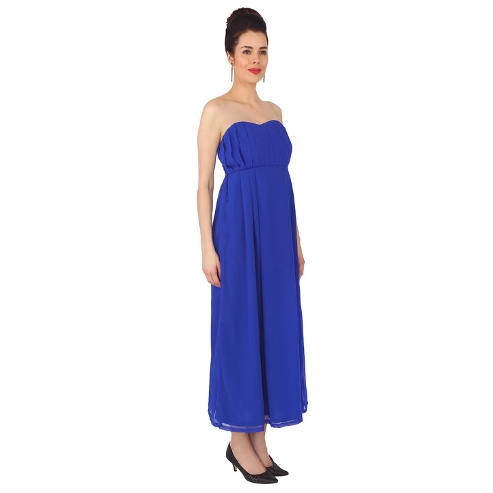 Royal Blue Chiffon Gathered Gown