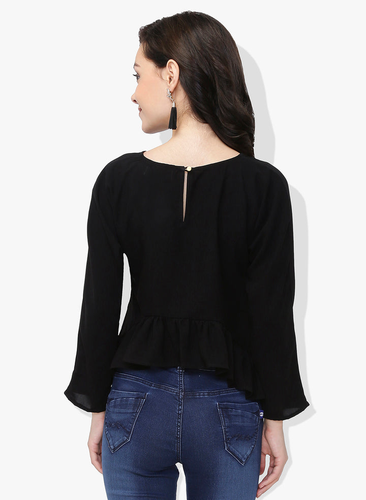 Black Asymmetric Frilled Top
