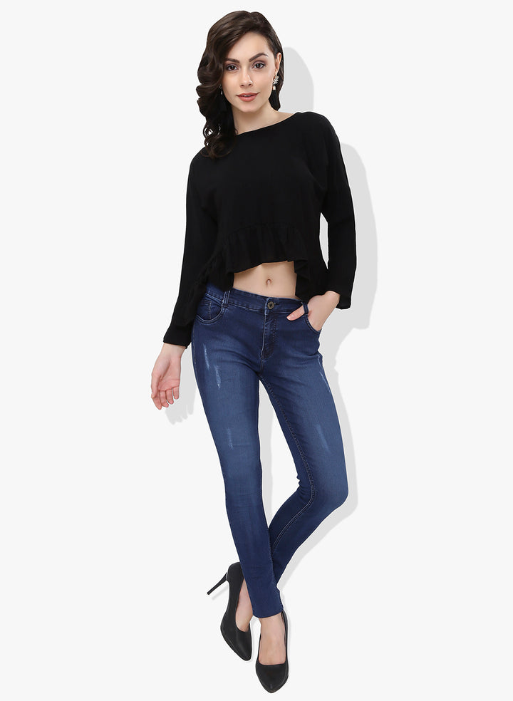 Black Asymmetric Frilled Top