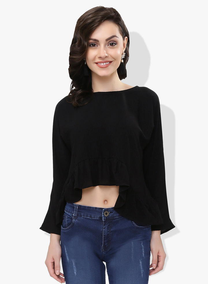 Black Asymmetric Frilled Top