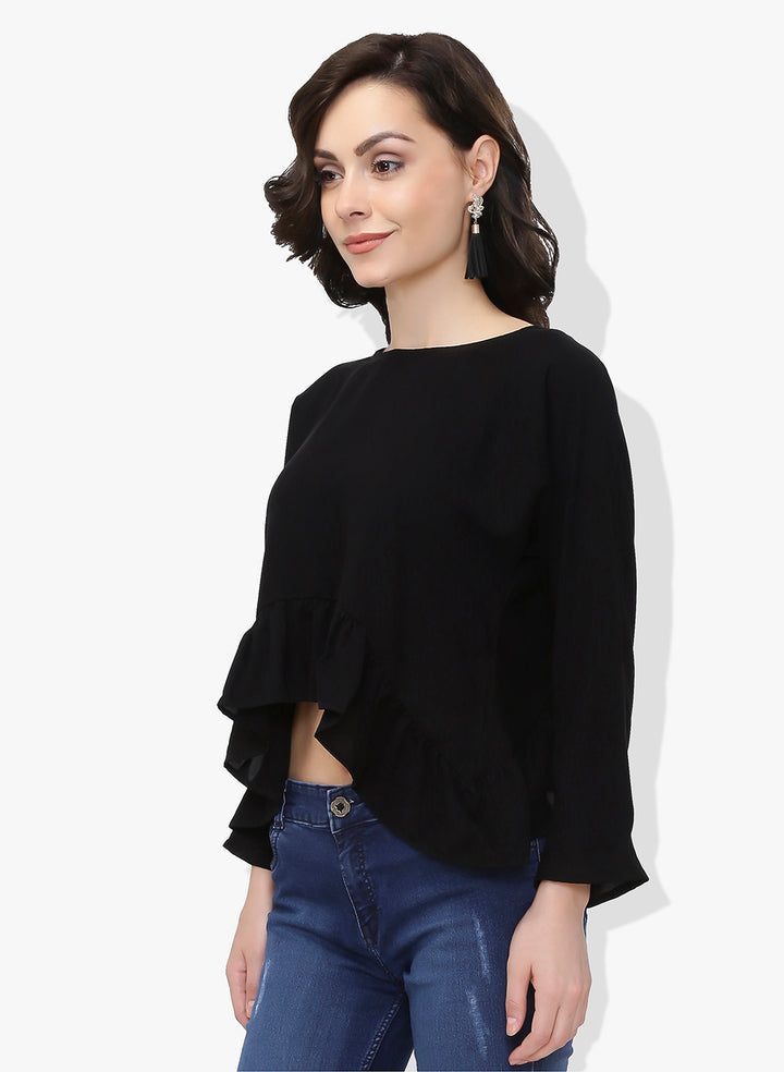 Black Asymmetric Frilled Top
