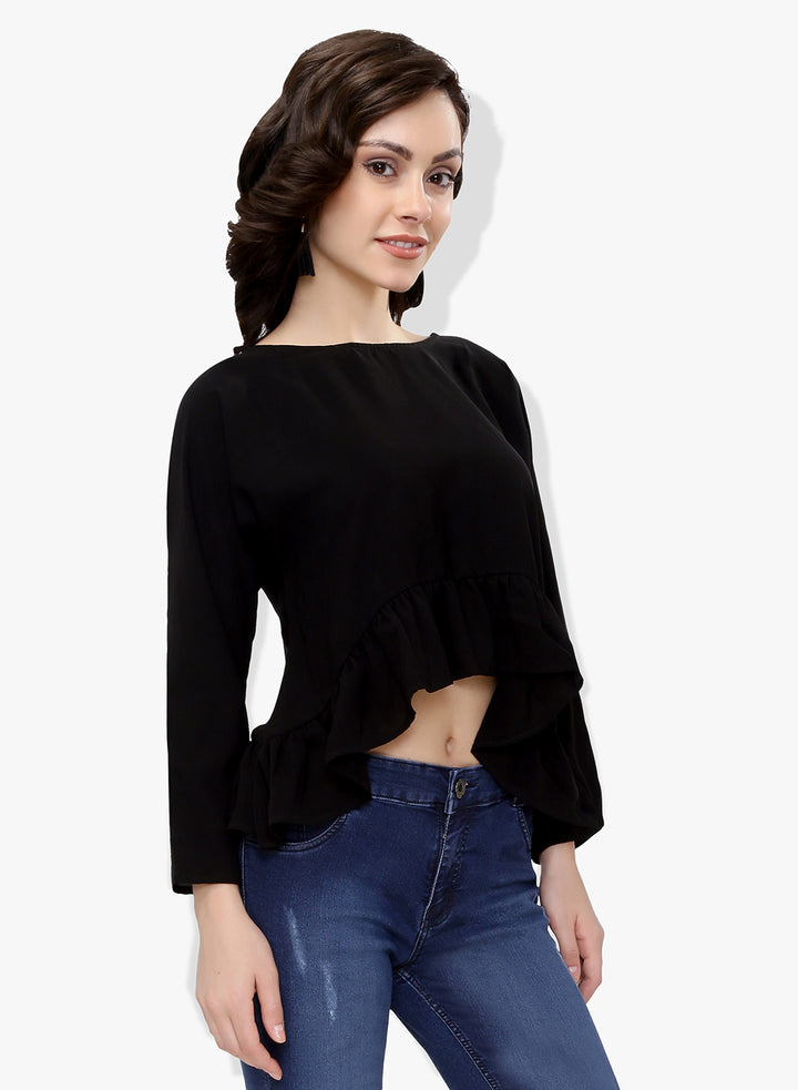 Black Asymmetric Frilled Top