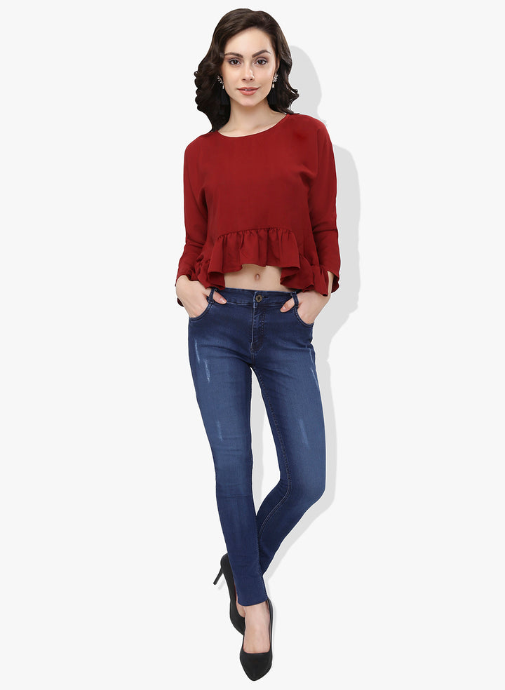 Maroon Asymmetric Frilled Top